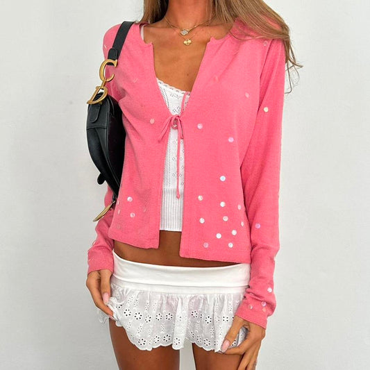 Vintage 90’s pink sequin cardigan with tie waist