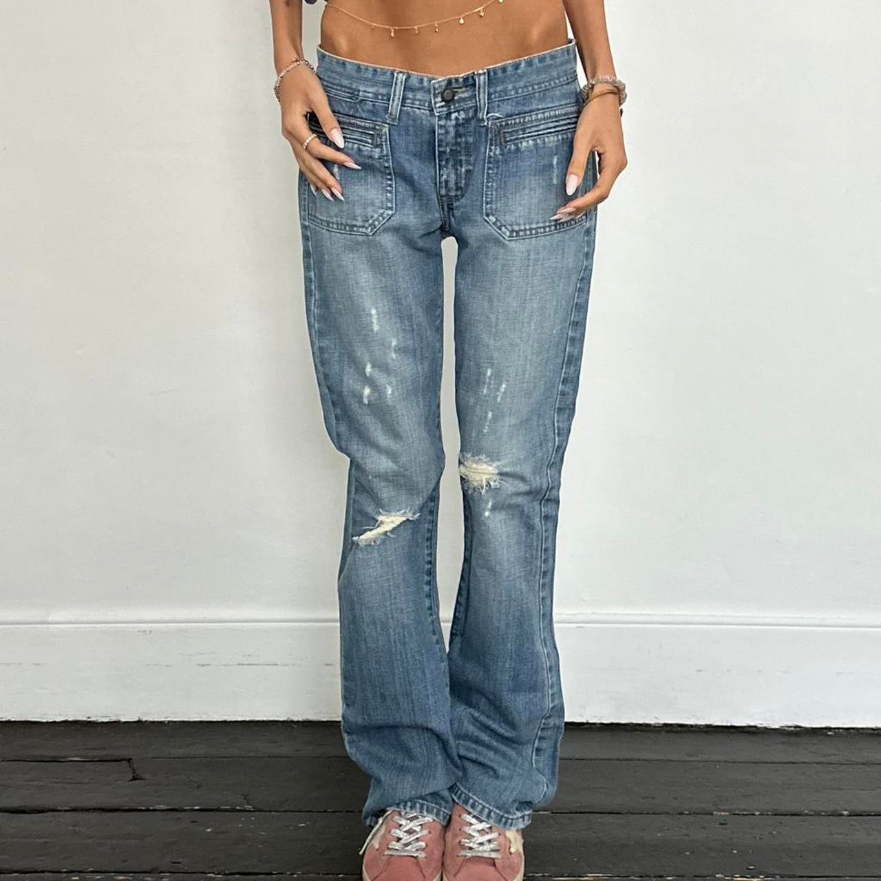 Vintage Abercrombie & Fitch blue distressed bootcut jeans