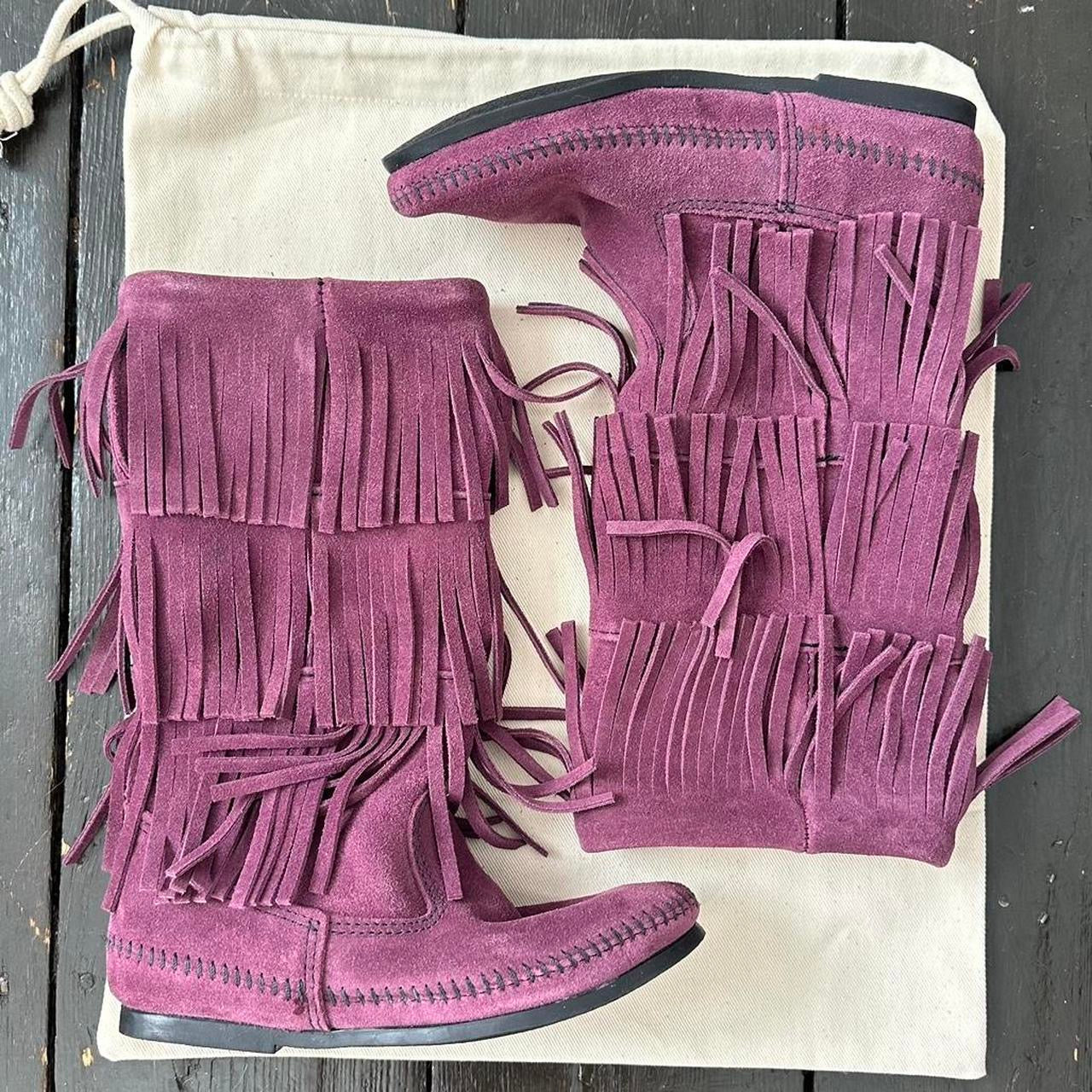 Vintage plum suede fringe leather boots