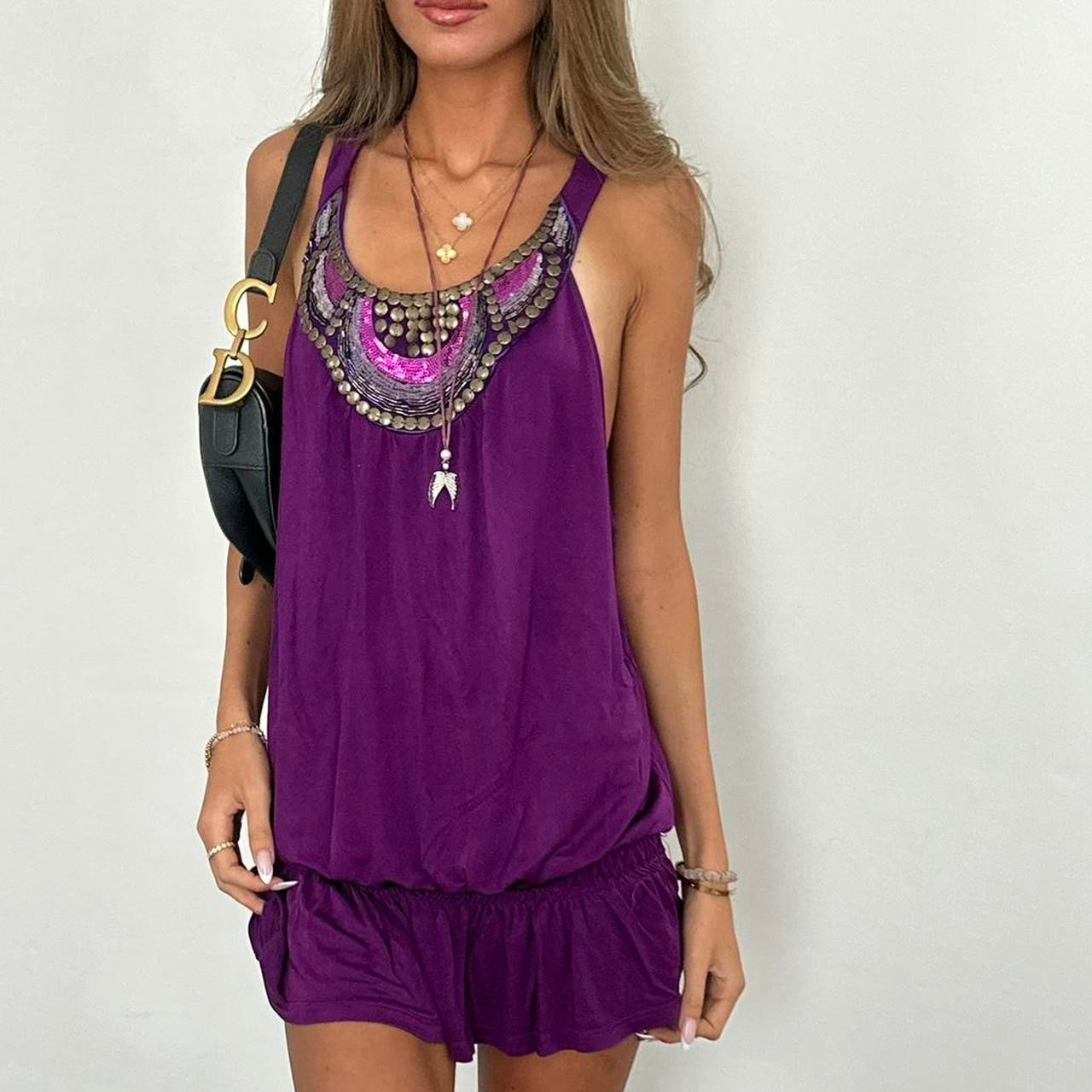 Vintage 00s purple studded boho mini dress