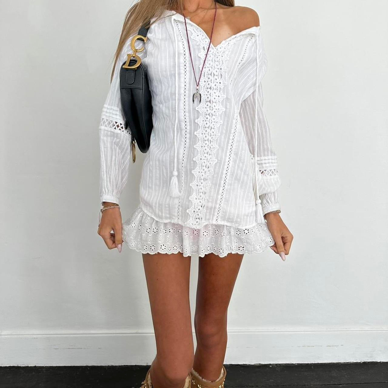 Vintage 00s white boho long sleeve blouse