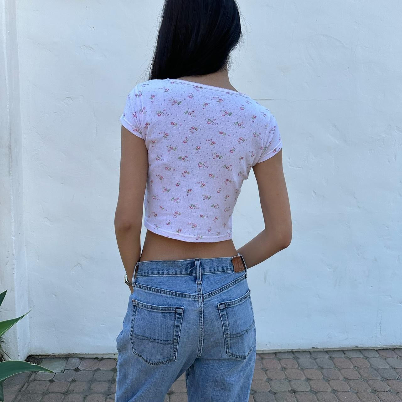 Vintage 90’s floral pointelle baby tee