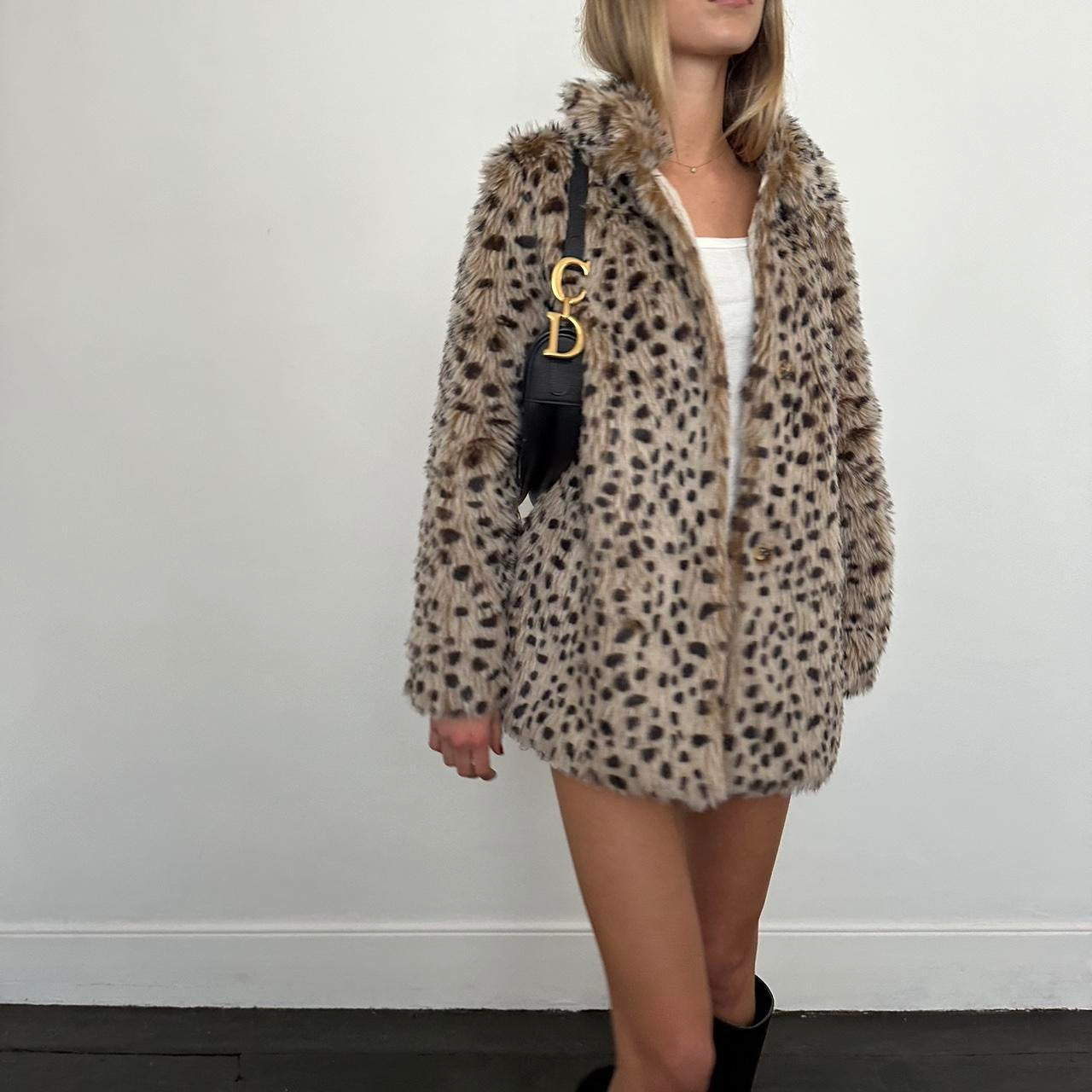 Vintage 2000’s animal print faux fur jacket