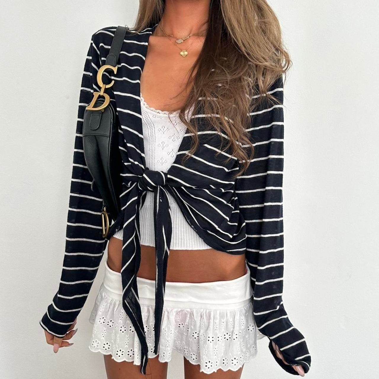 Vintage 2000s striped tie up long sleeve top