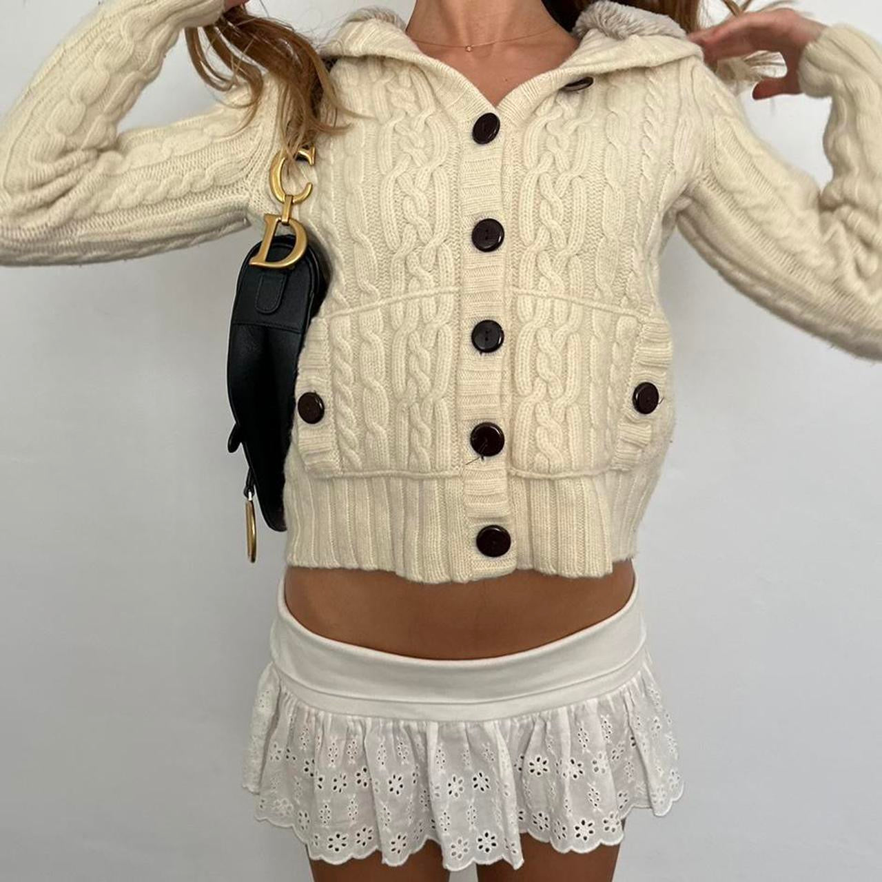 Vintage 90’s knitted zip up hoodie cream sweater