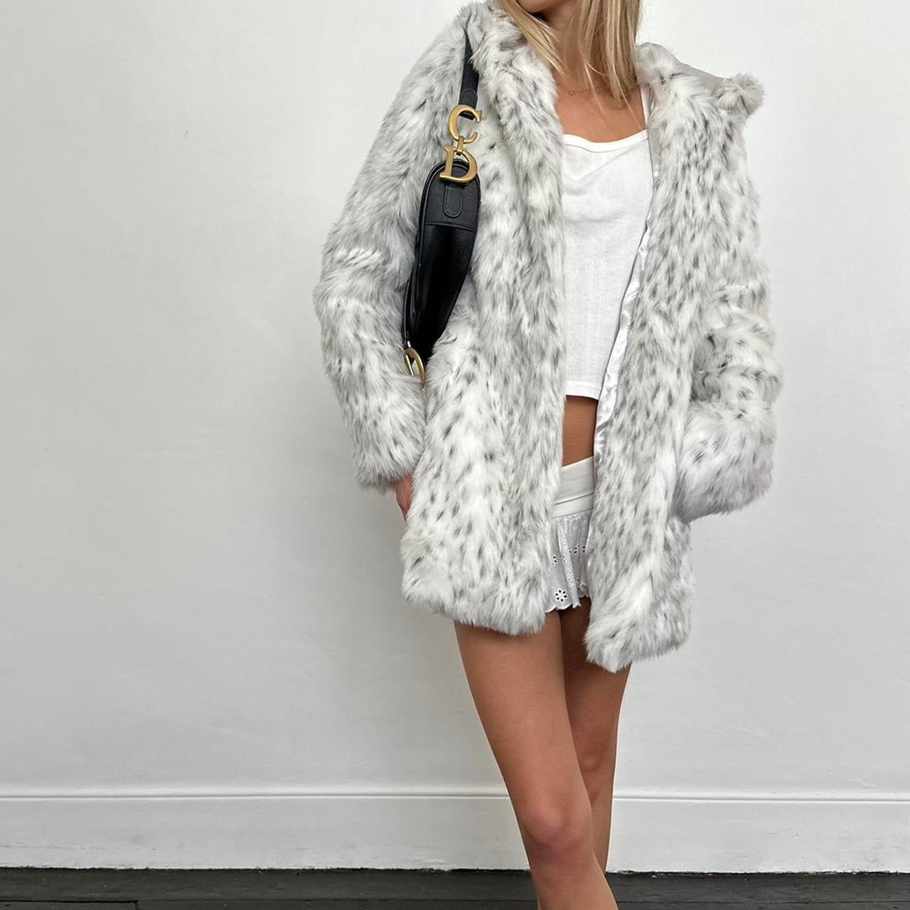 Vintage snow leopard faux fur jacket