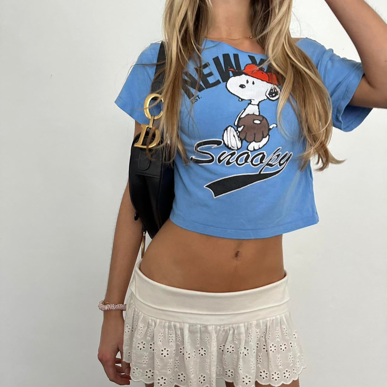 Vintage snoopy blue off the shoulder cropped top