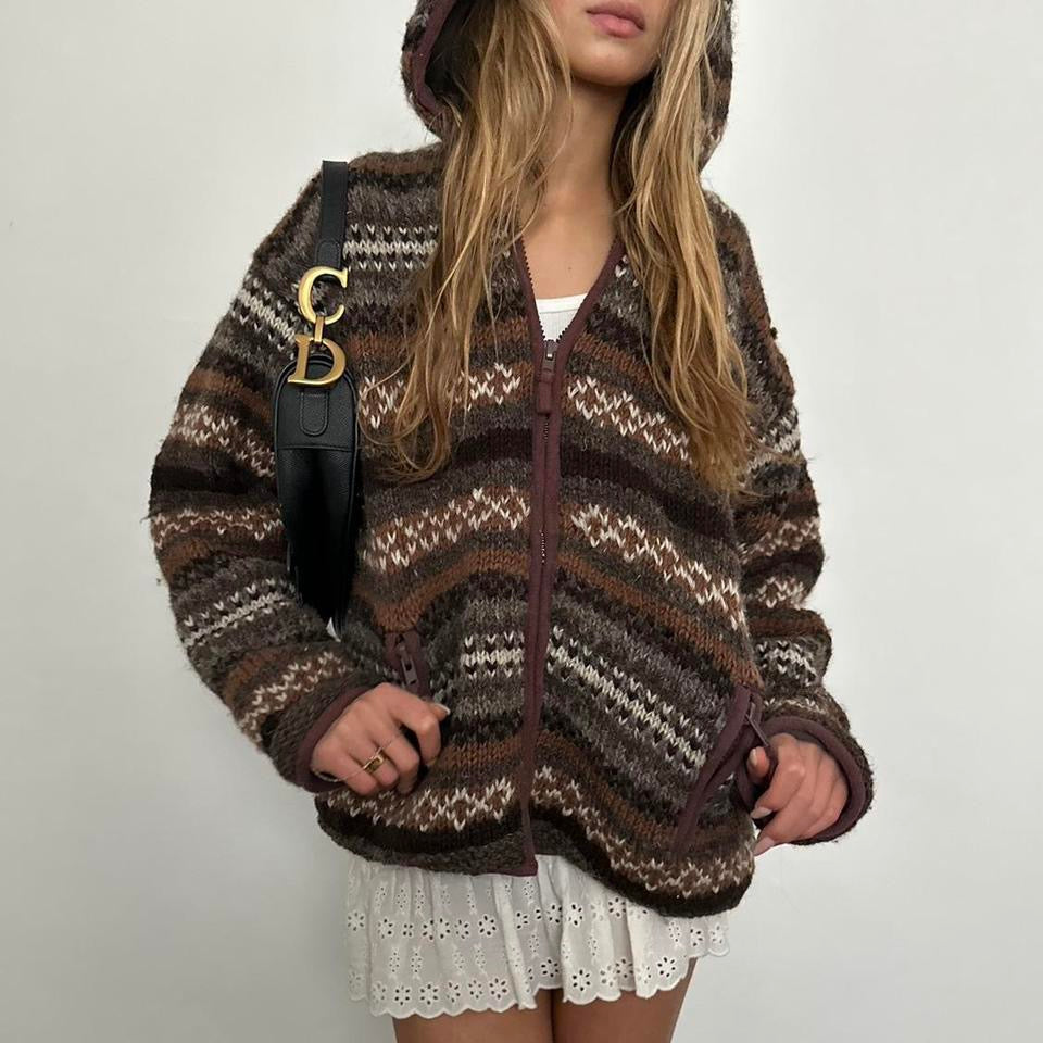 Vintage knitted brown fleece lined knit jacket