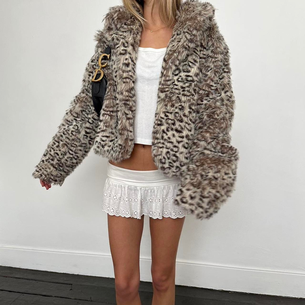 Vintage cheetah print faux fur jacket