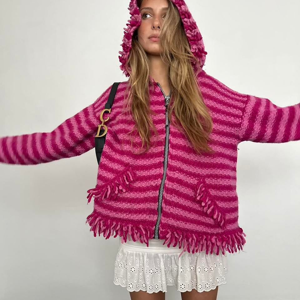 Vintage knitted pink zip up jacket