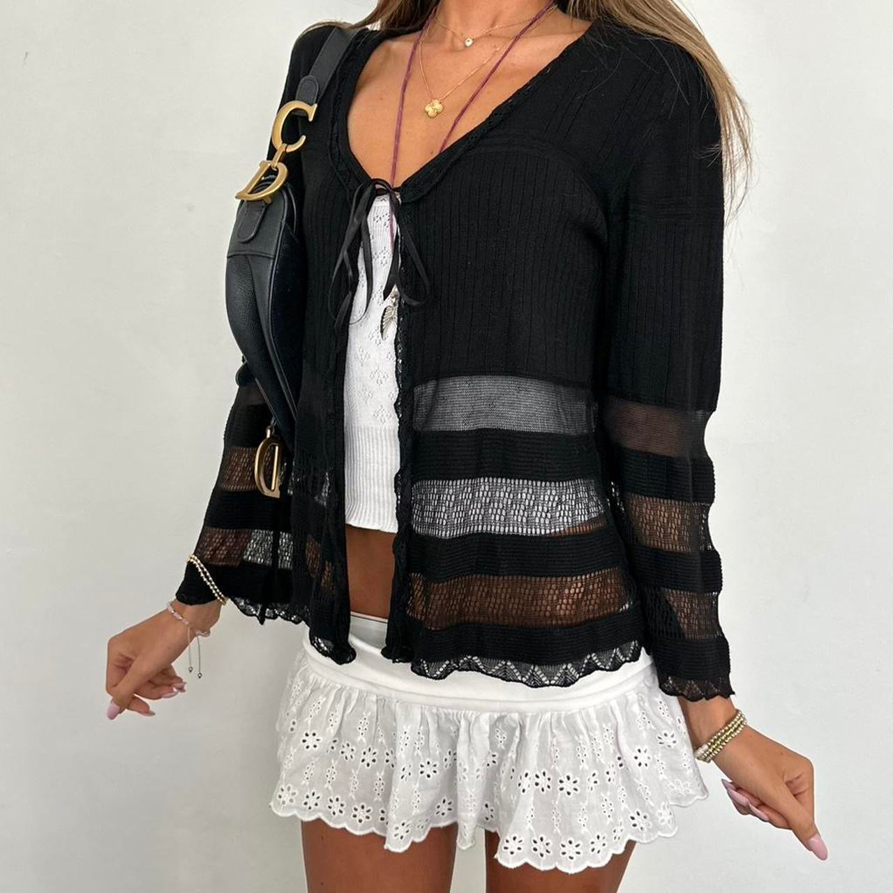 Vintage 2000s black tie up cardigan top