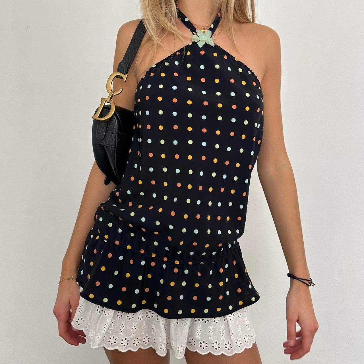 Vintage 2000s polka dot halter neck top