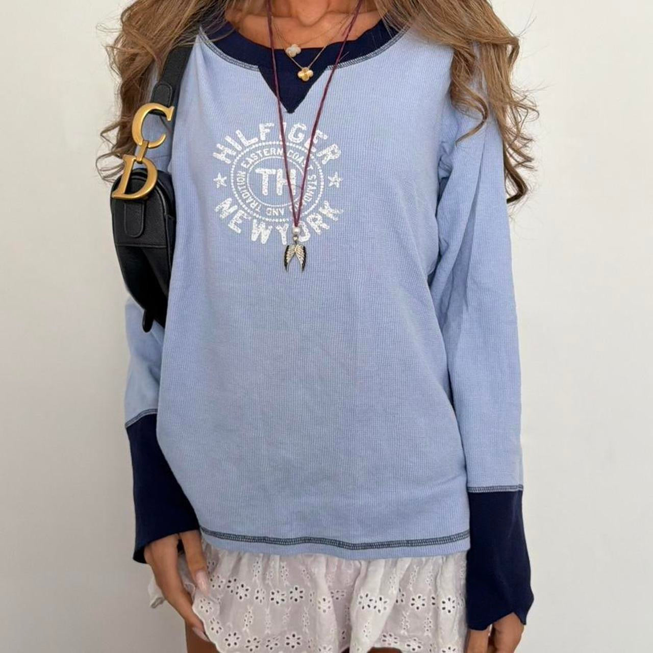 Vintage 90’s blue waffle Tommy Hilfiger long sleeve top