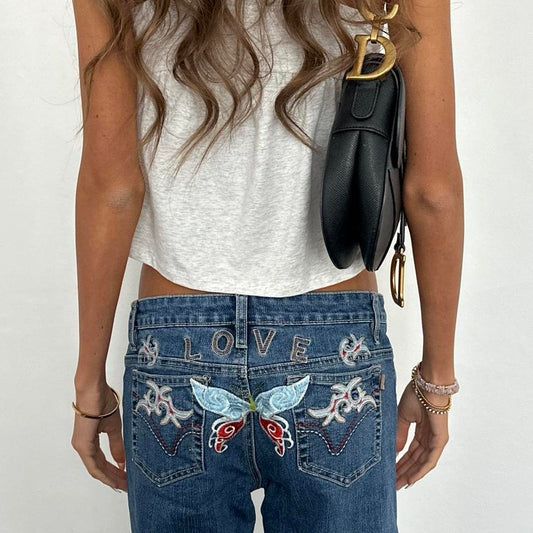 Vintage 00s butterfly embroidered bootcut jeans