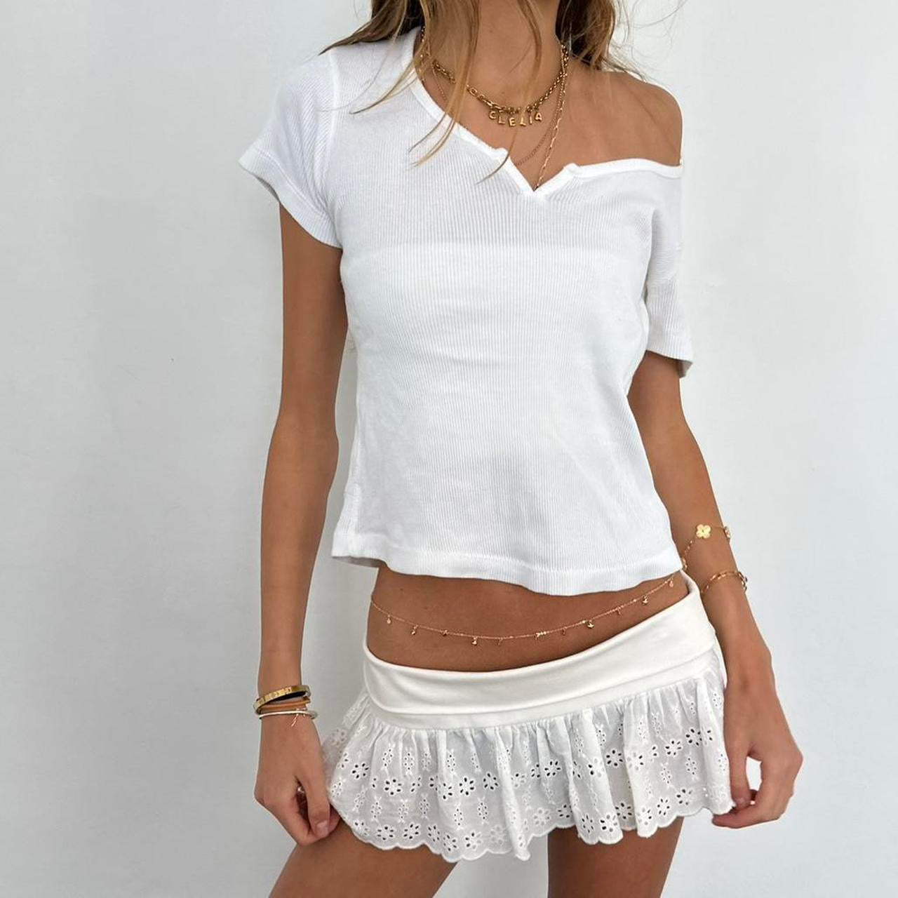 Vintage 90s white ribbed baby tee top