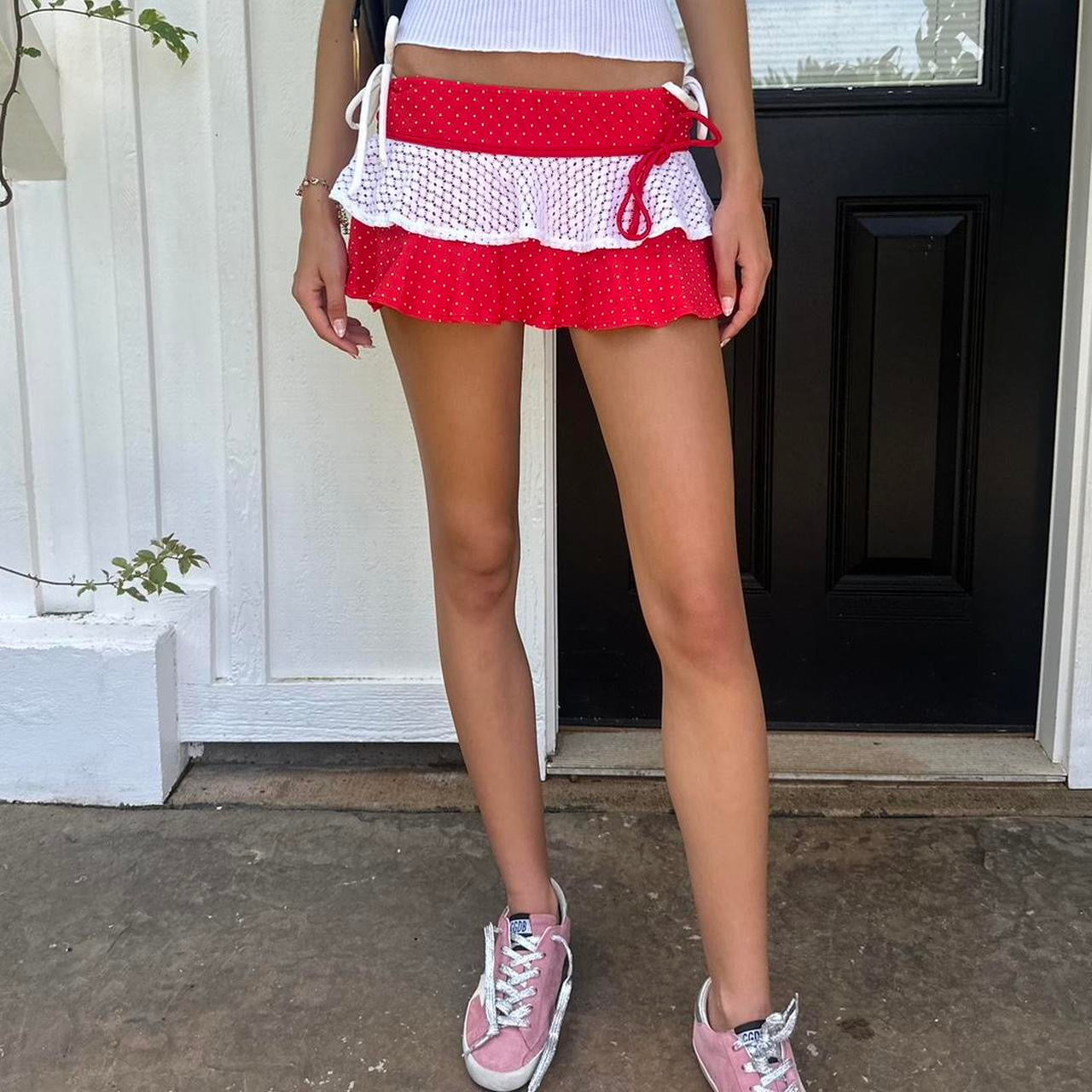 Vintage 90’s red and white lace mini skirt