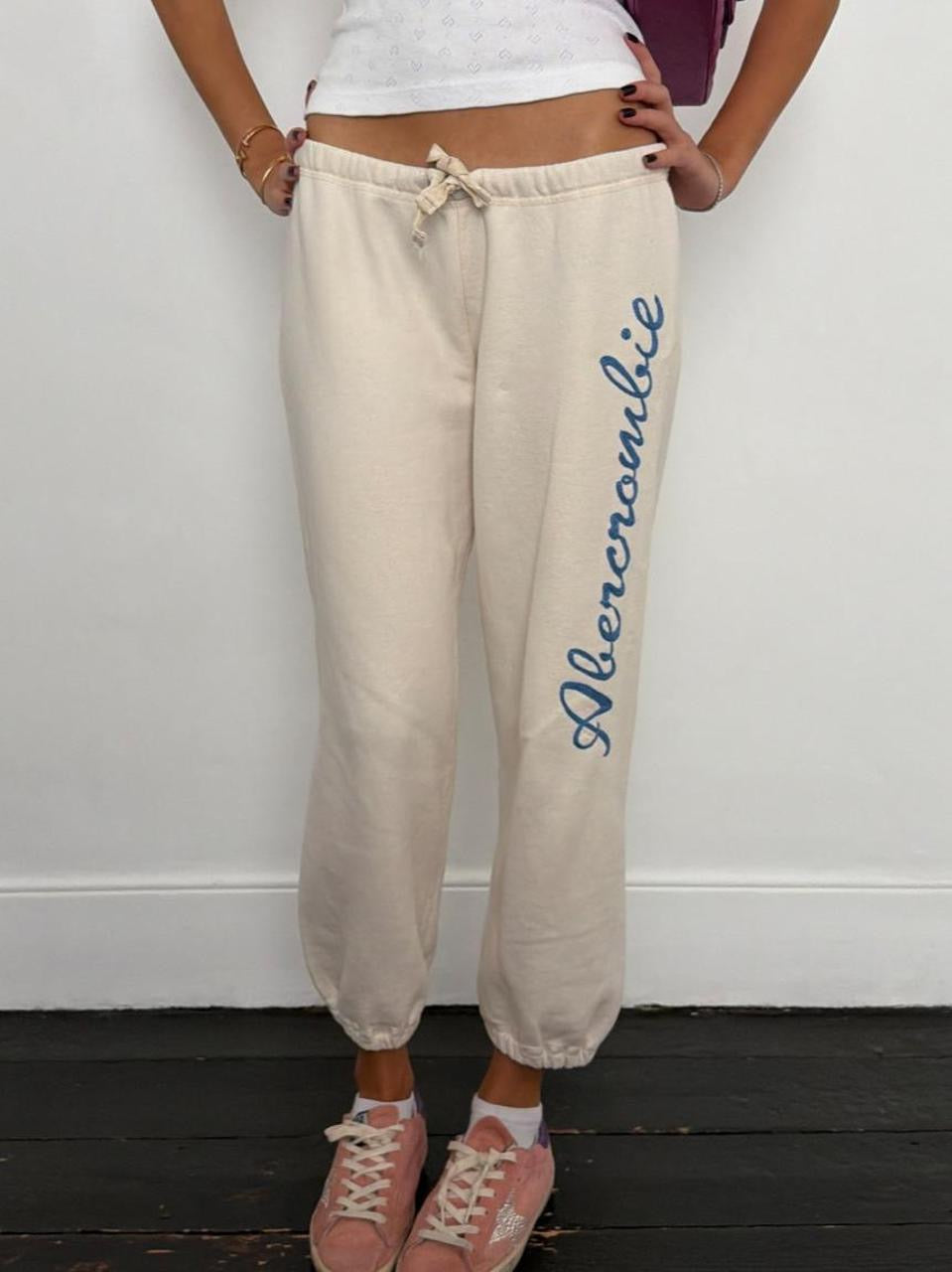 Vintage 00s Abercrombie and Fitch cream embroidered sweatpants