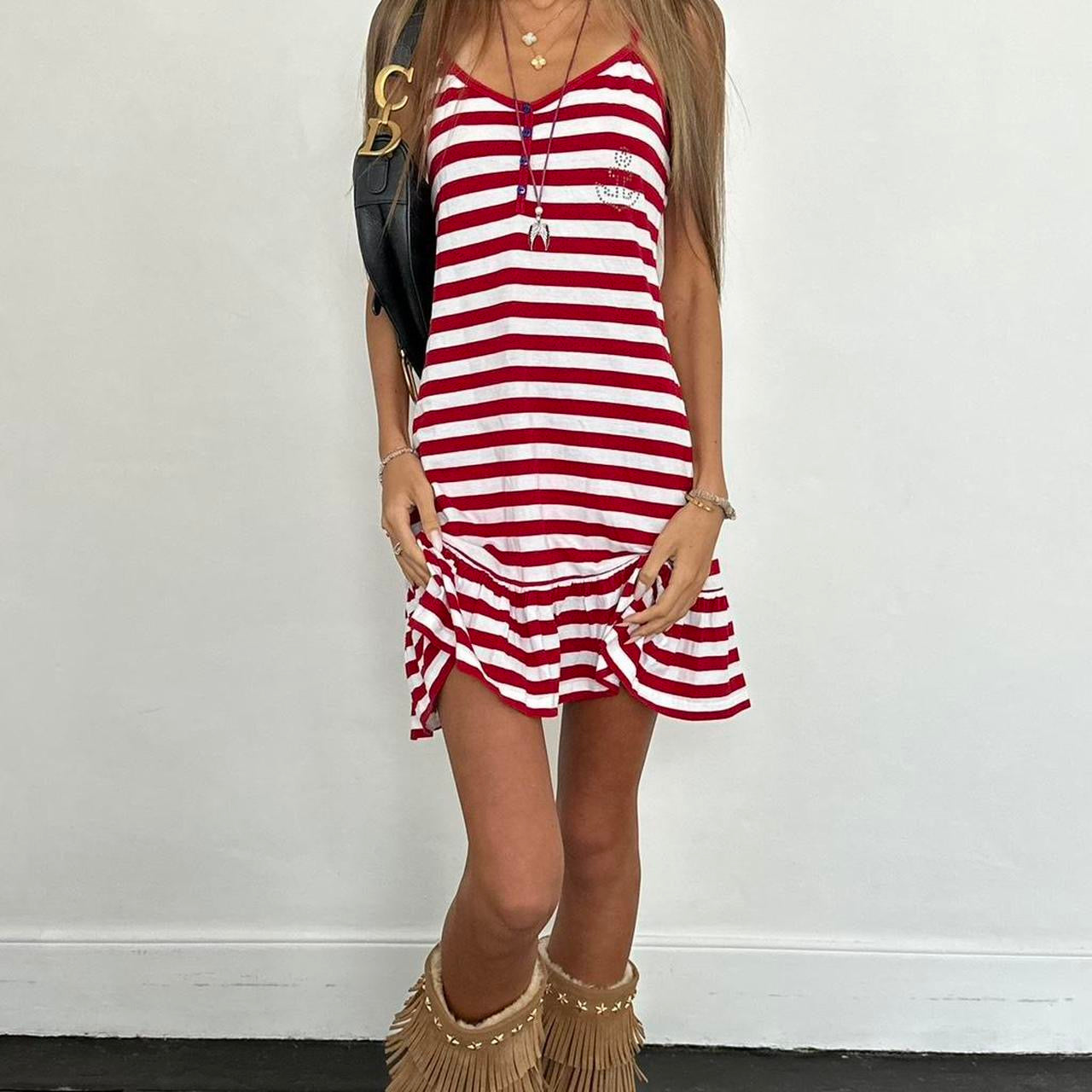 Vintage 00s red striped mini dress