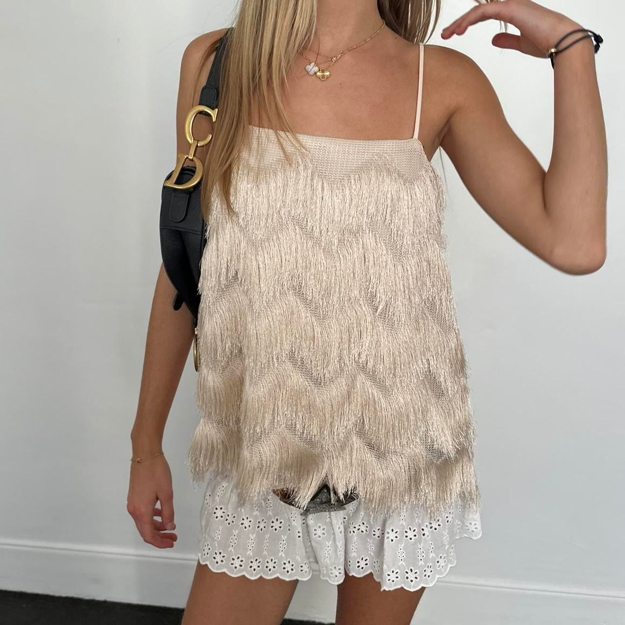 Vintage boho layered tassel cami top