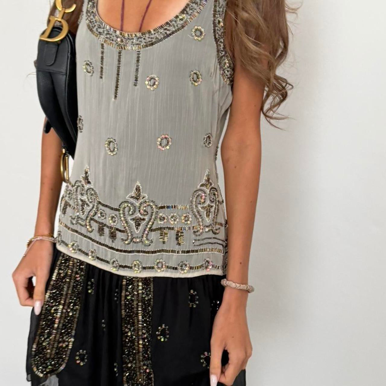 Vintage 00s sequin grey and black boho dress