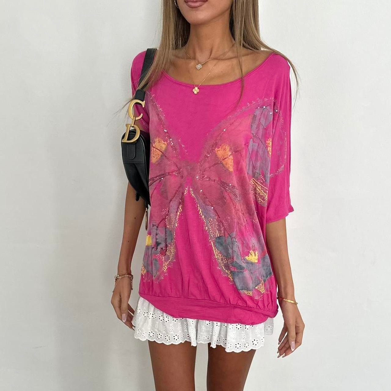 Vintage 00s pink butterfly oversized top