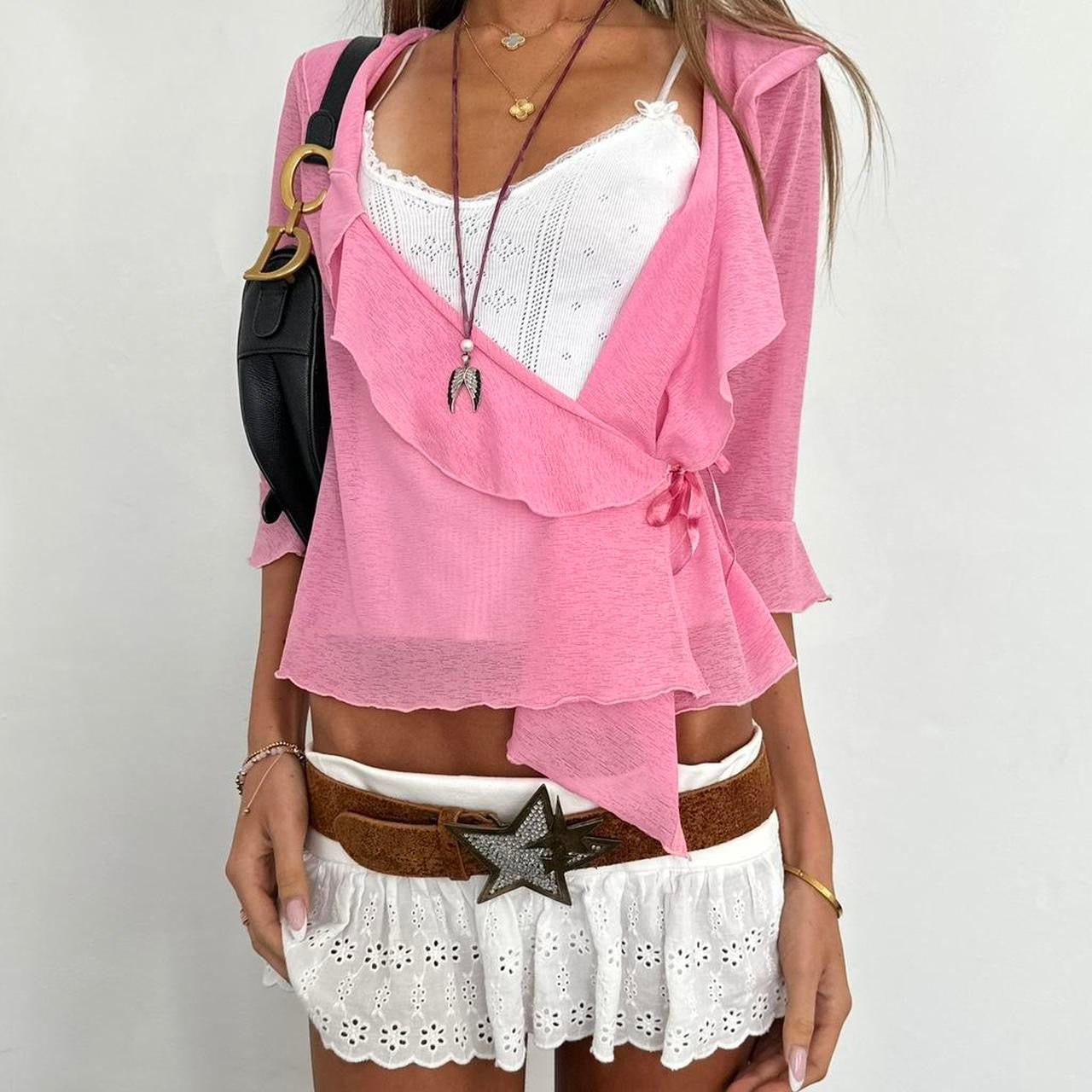 Vintage pink wrap tie up top