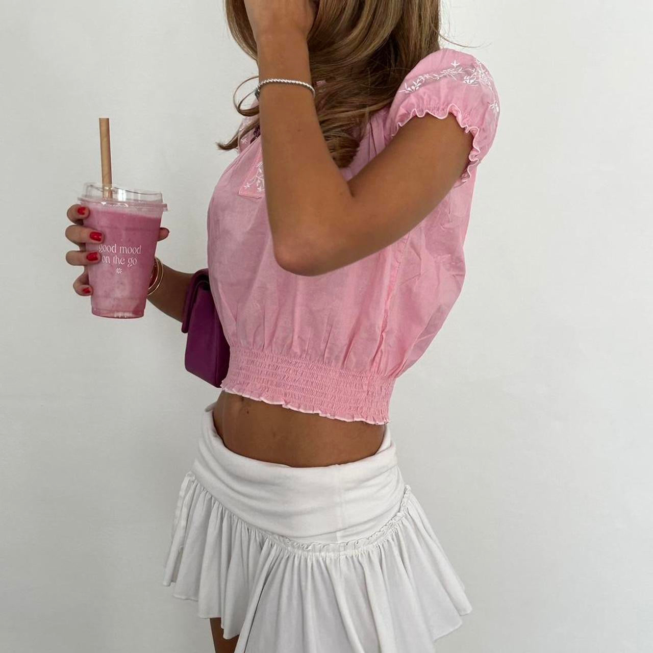Vintage 90s boho pink milk maid top