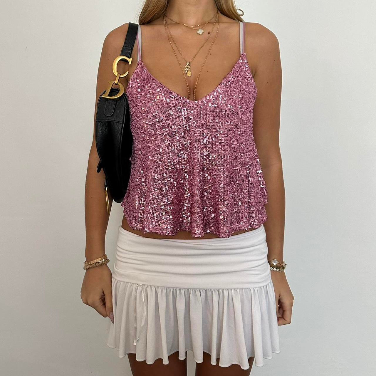 Vintage pink sequin camisole top