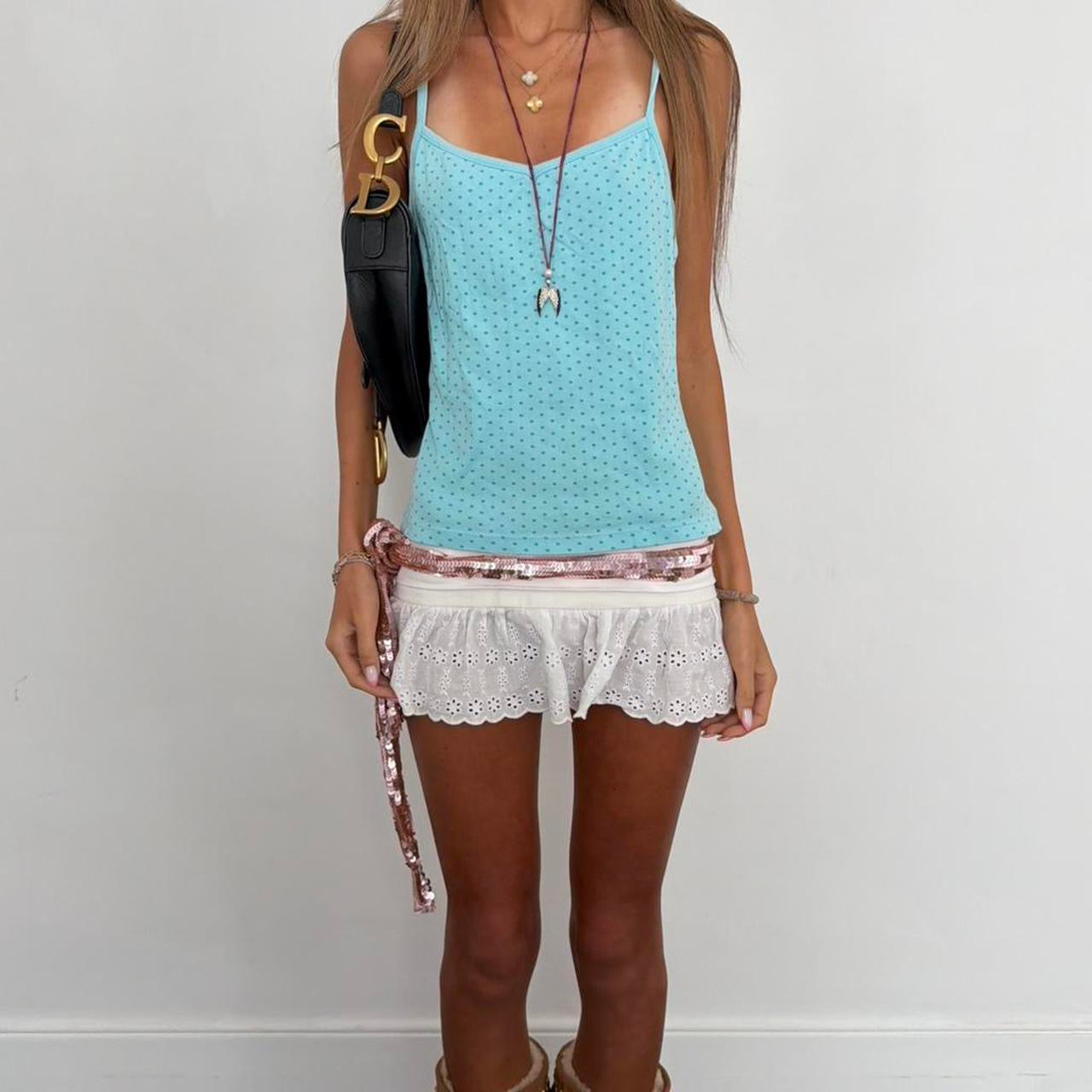 Vintage 2000’s blue polka dot cami top
