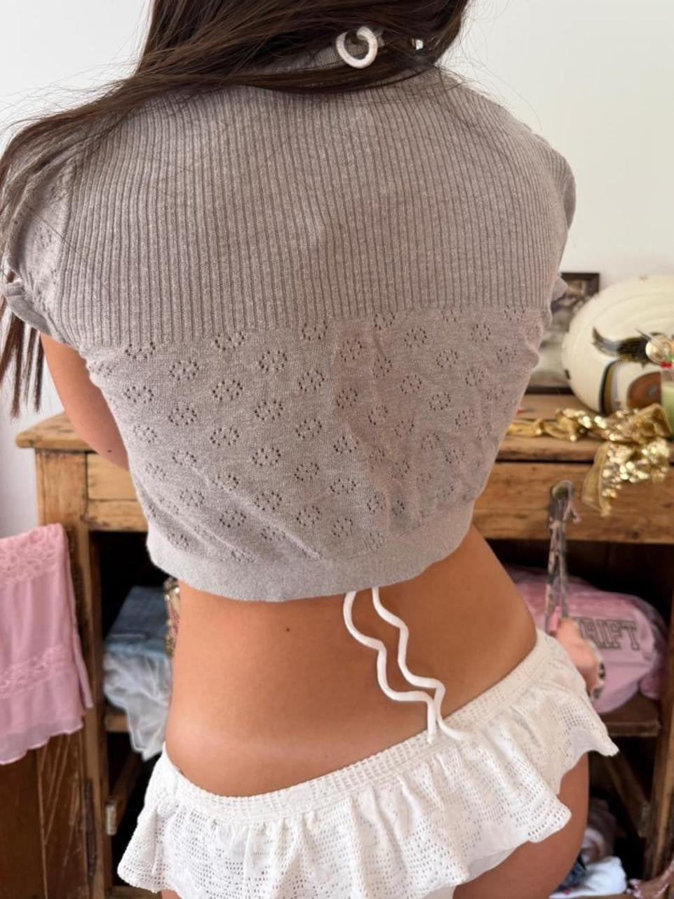 Vintage 00s grey tie up top