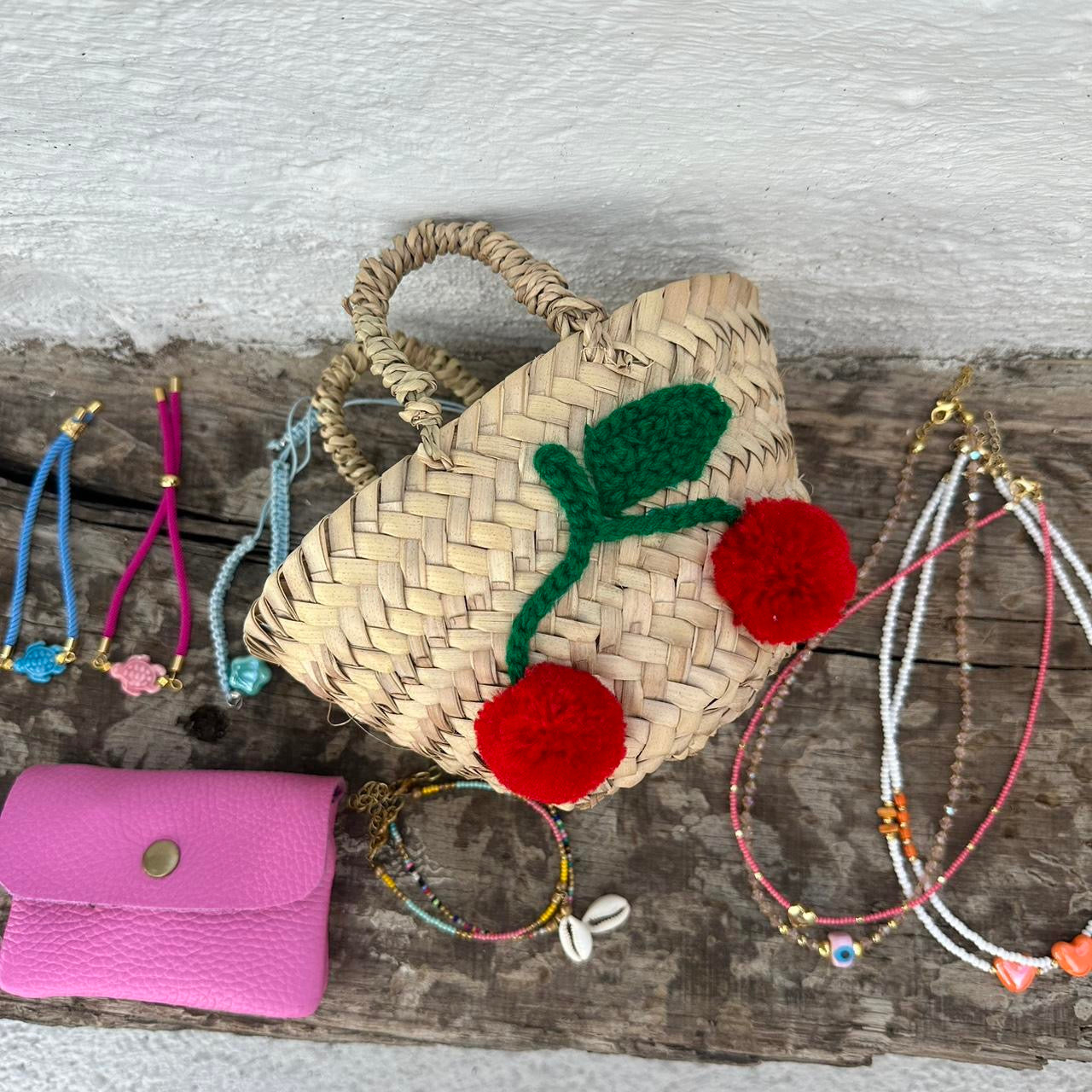 Handmade island cherry embroidered mini bag