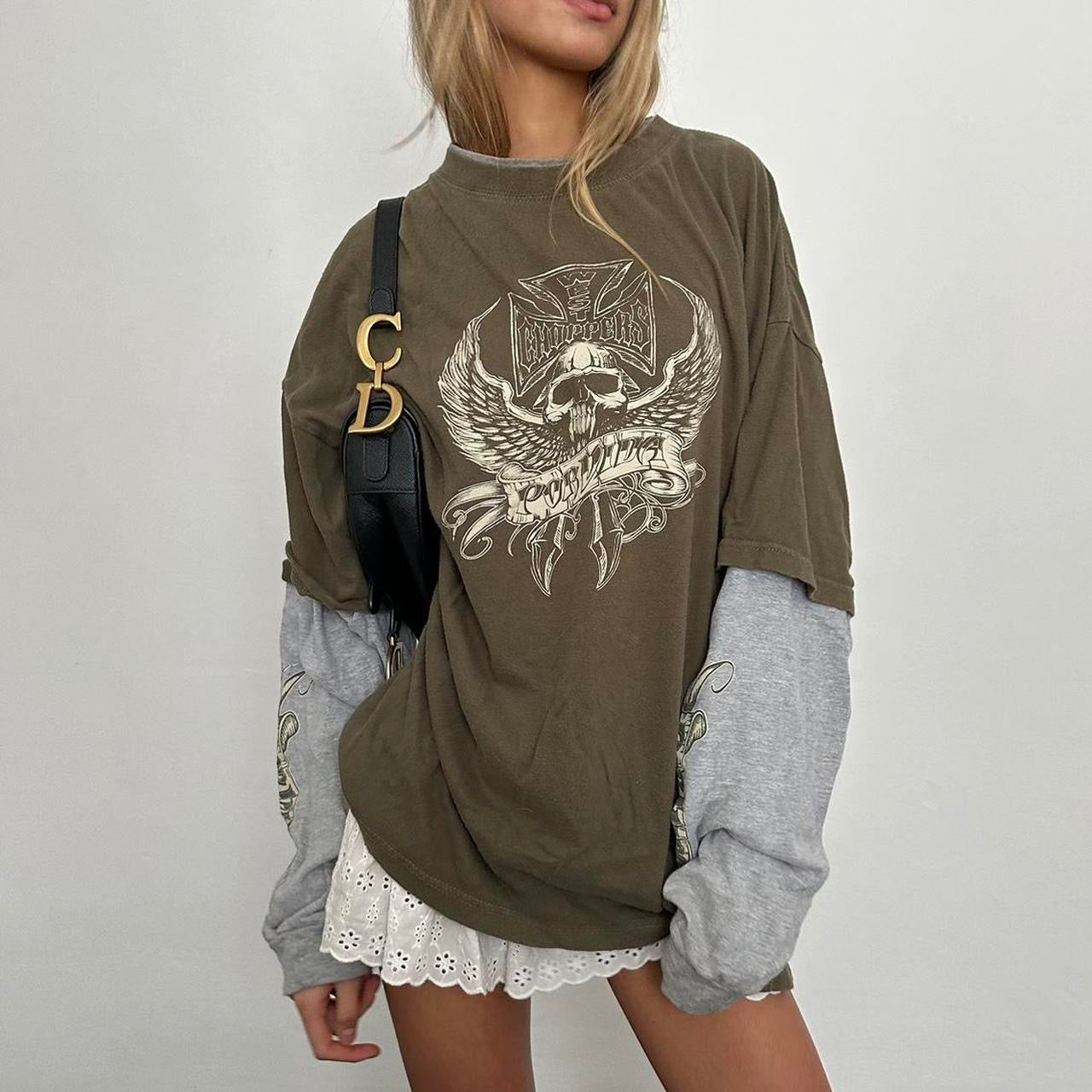 Vintage Choppers khaki double layer skater girl top