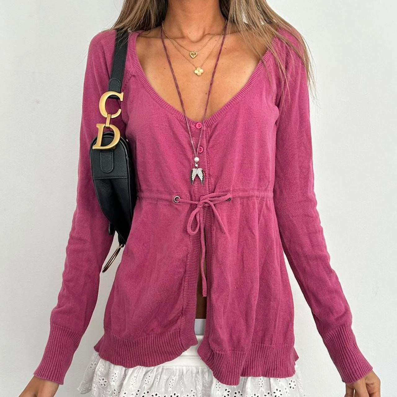 Vintage 2000s pink tie up babydoll sweater top