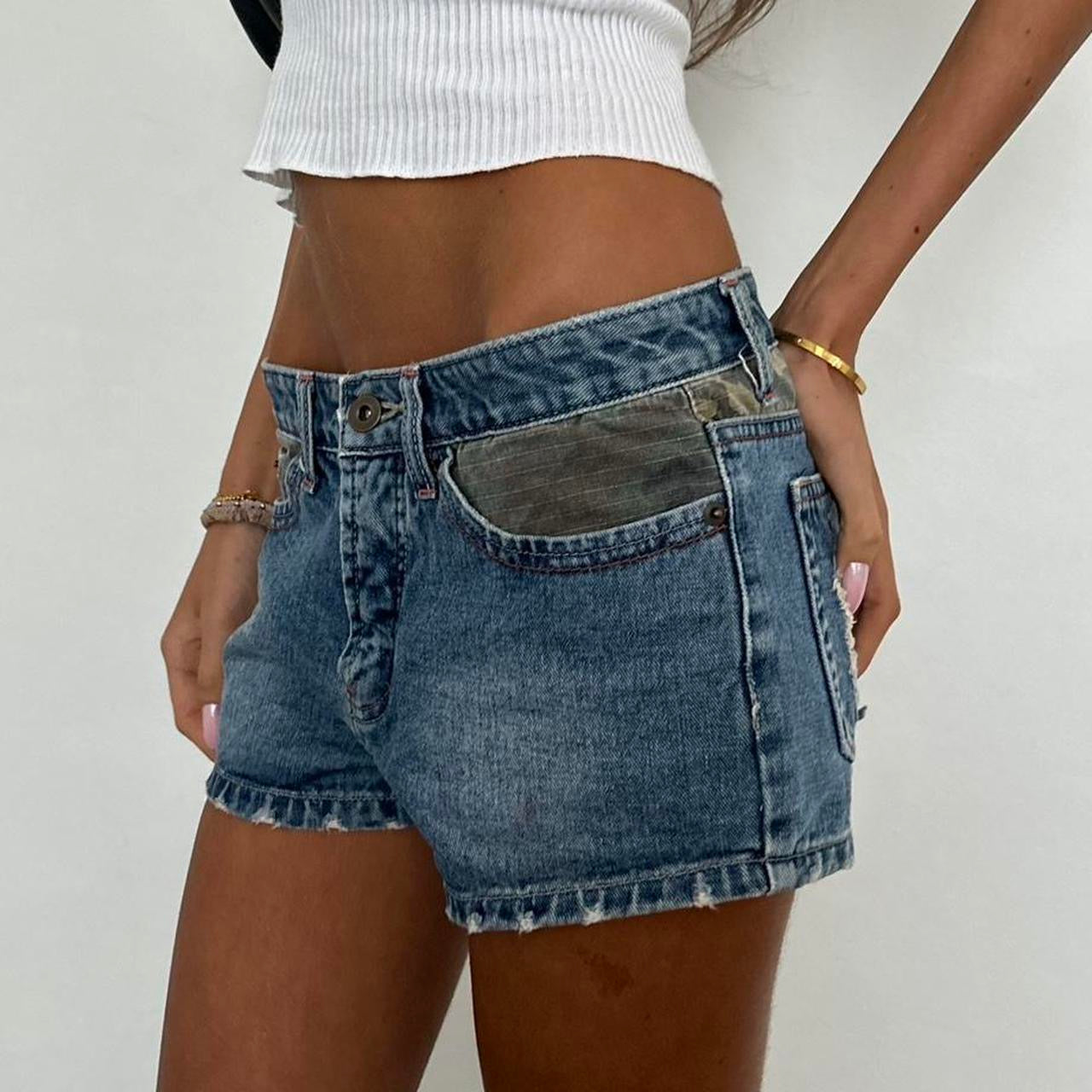 Vintage 2000’s Abercrombie and Fitch denim camouflage patch shorts