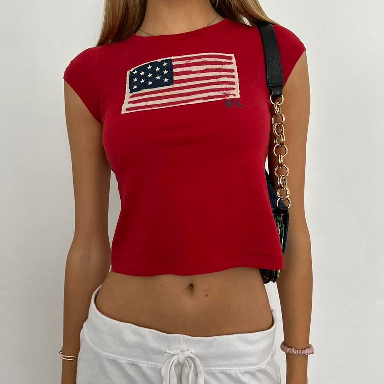 Vintage Ralph Lauren red embroidered American flag baby tee