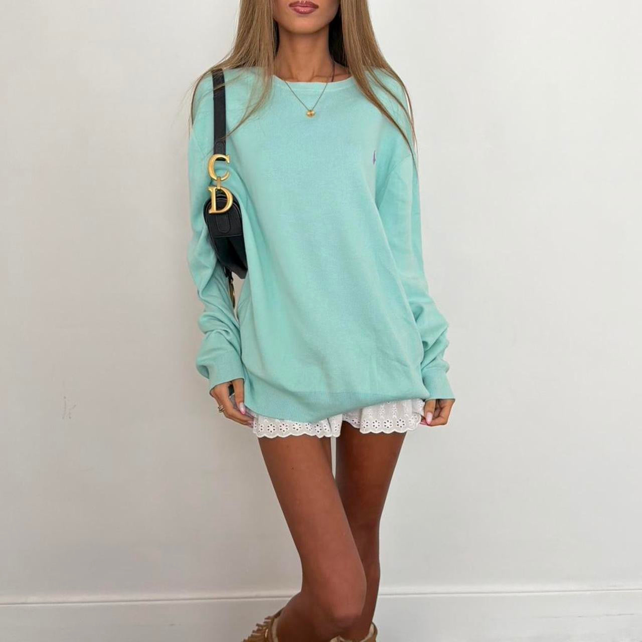 Vintage 00s Polo Ralph Lauren baby blue light sweater