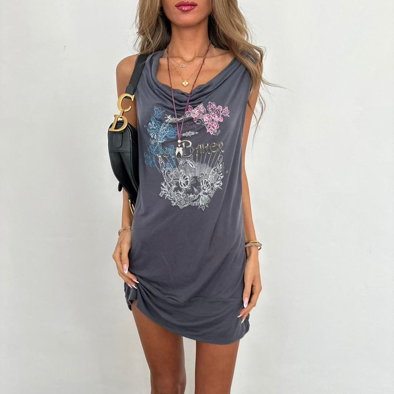 Vintage grey drape mini dress