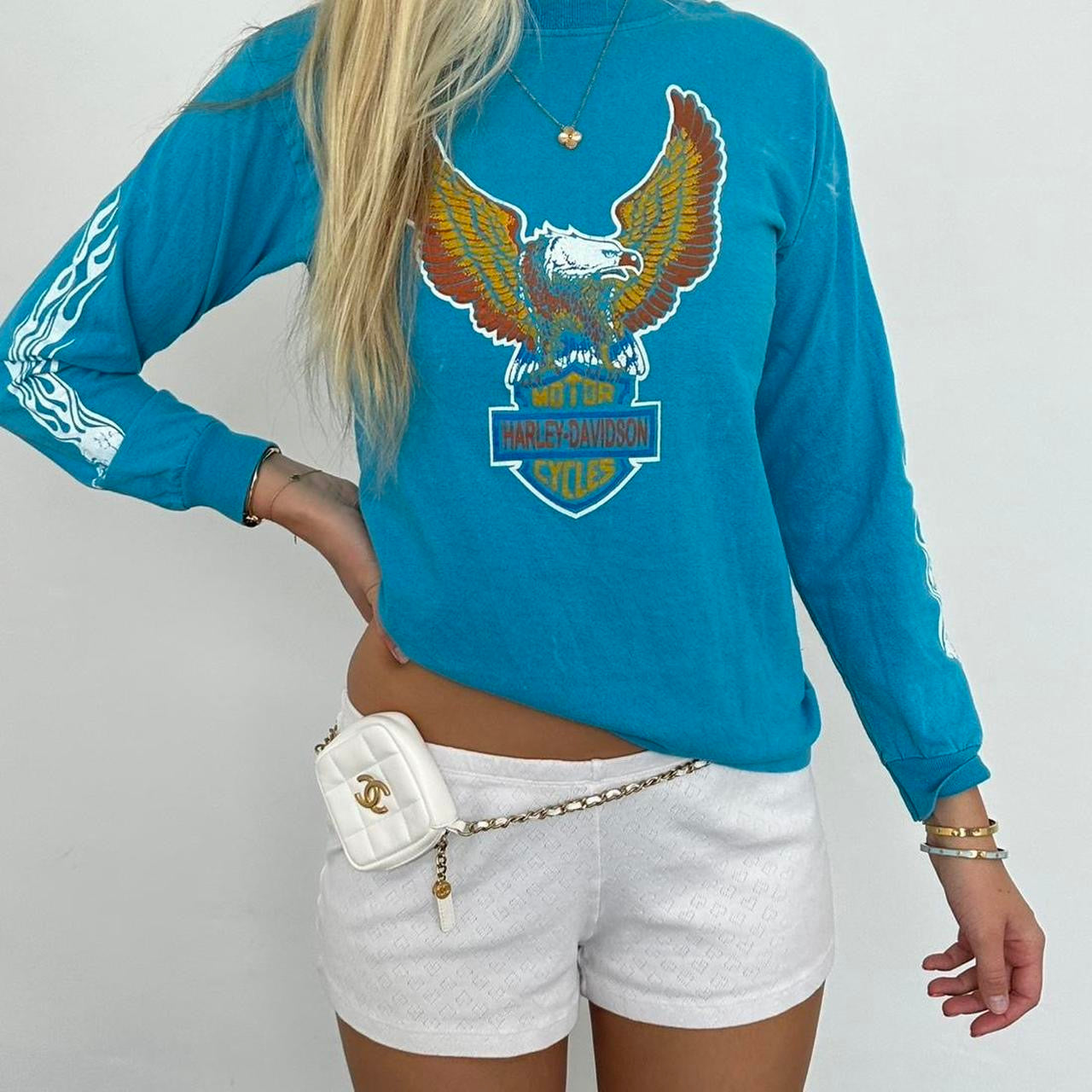 Vintage 90’s Harley Davidson blue long sleeve top