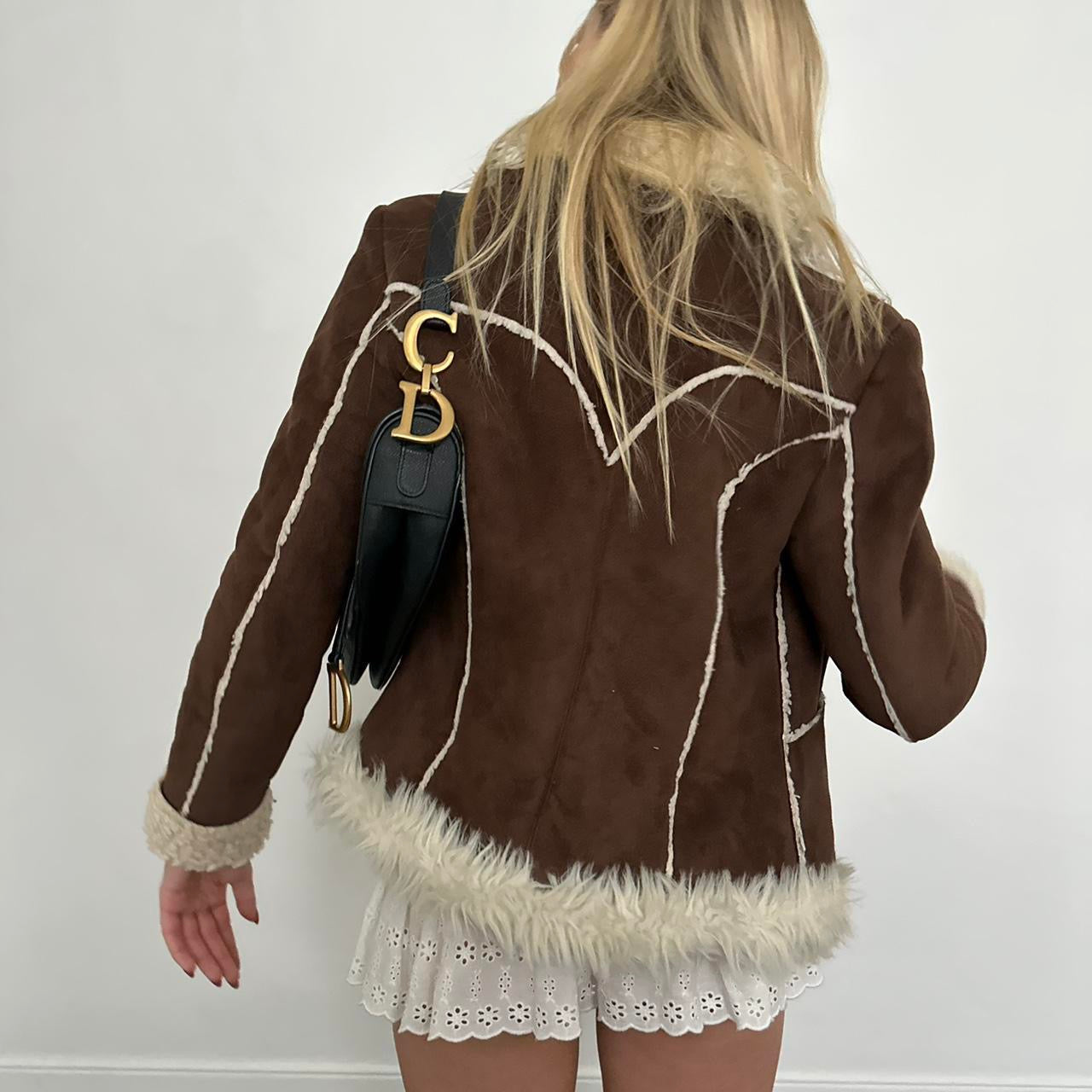 Vintage 2000’s faux fur white and brown jacket