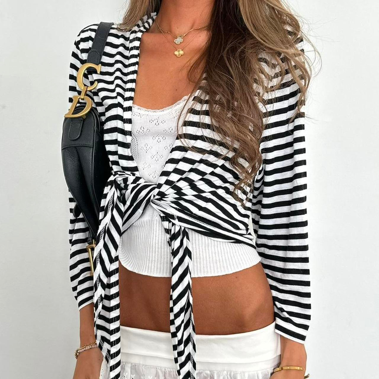 Vintage 2000s striped tie up long sleeve top