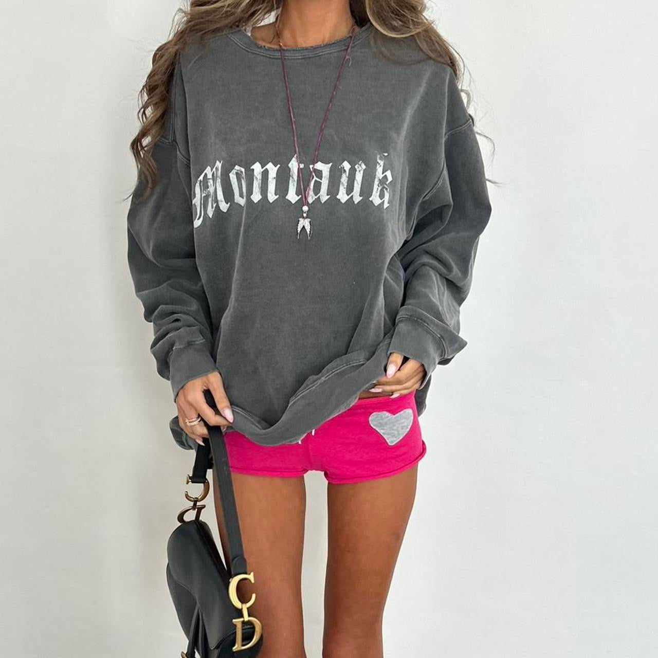 Vintage grey Montauk script washed distressed sweatshirt