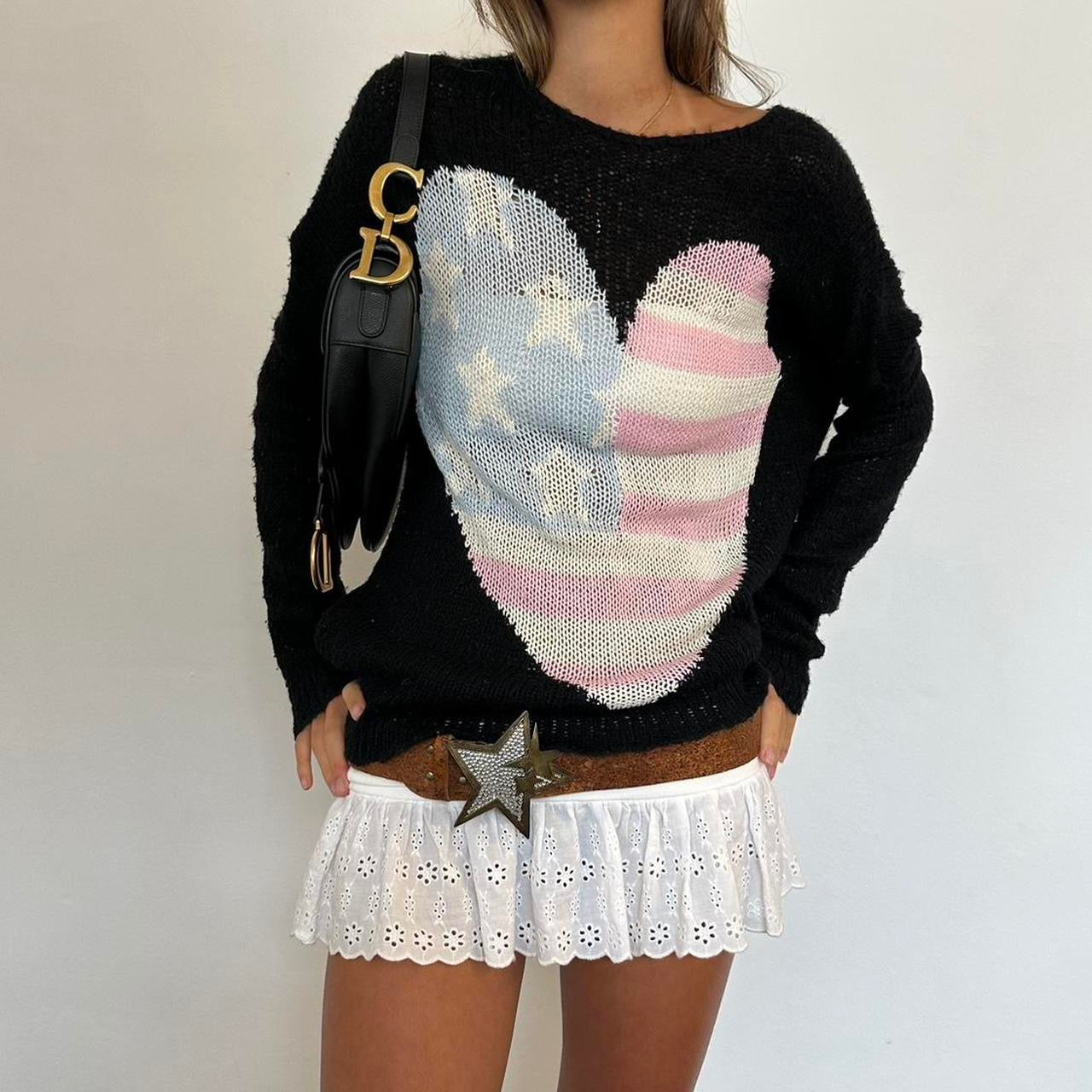 Vintage early 2000s American flag heart sweater