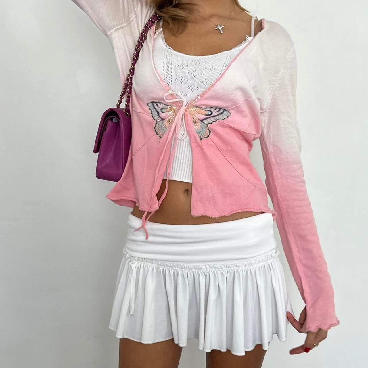 Vintage 00s pink ombré butterfly tie up top