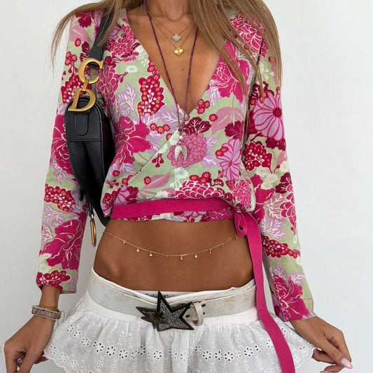 Vintage 00s floral cropped cardigan top