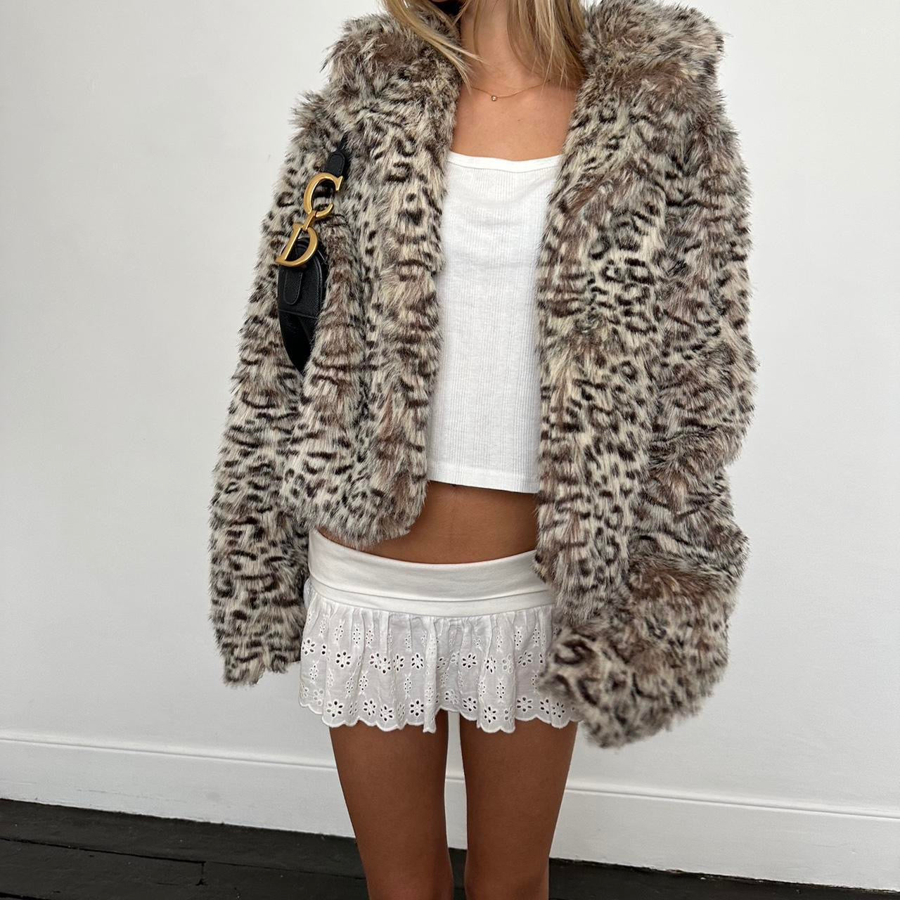 Vintage cheetah print faux fur jacket