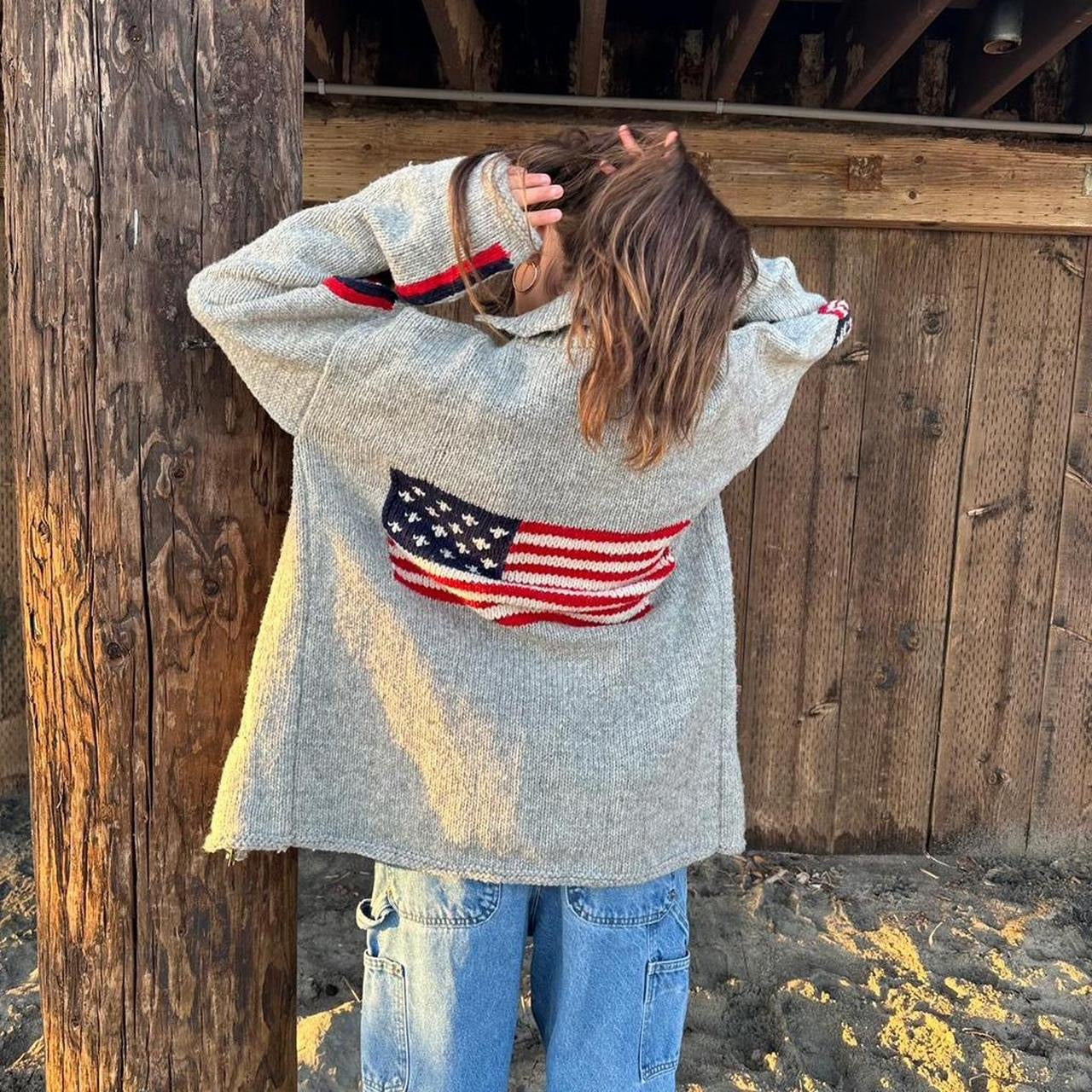 Vintage 90s American Flag dreamy knitted jacket