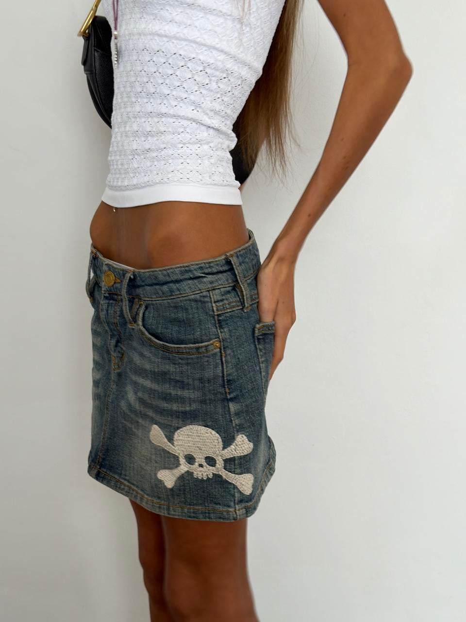 Vintage 00’s denim skull mini skirt