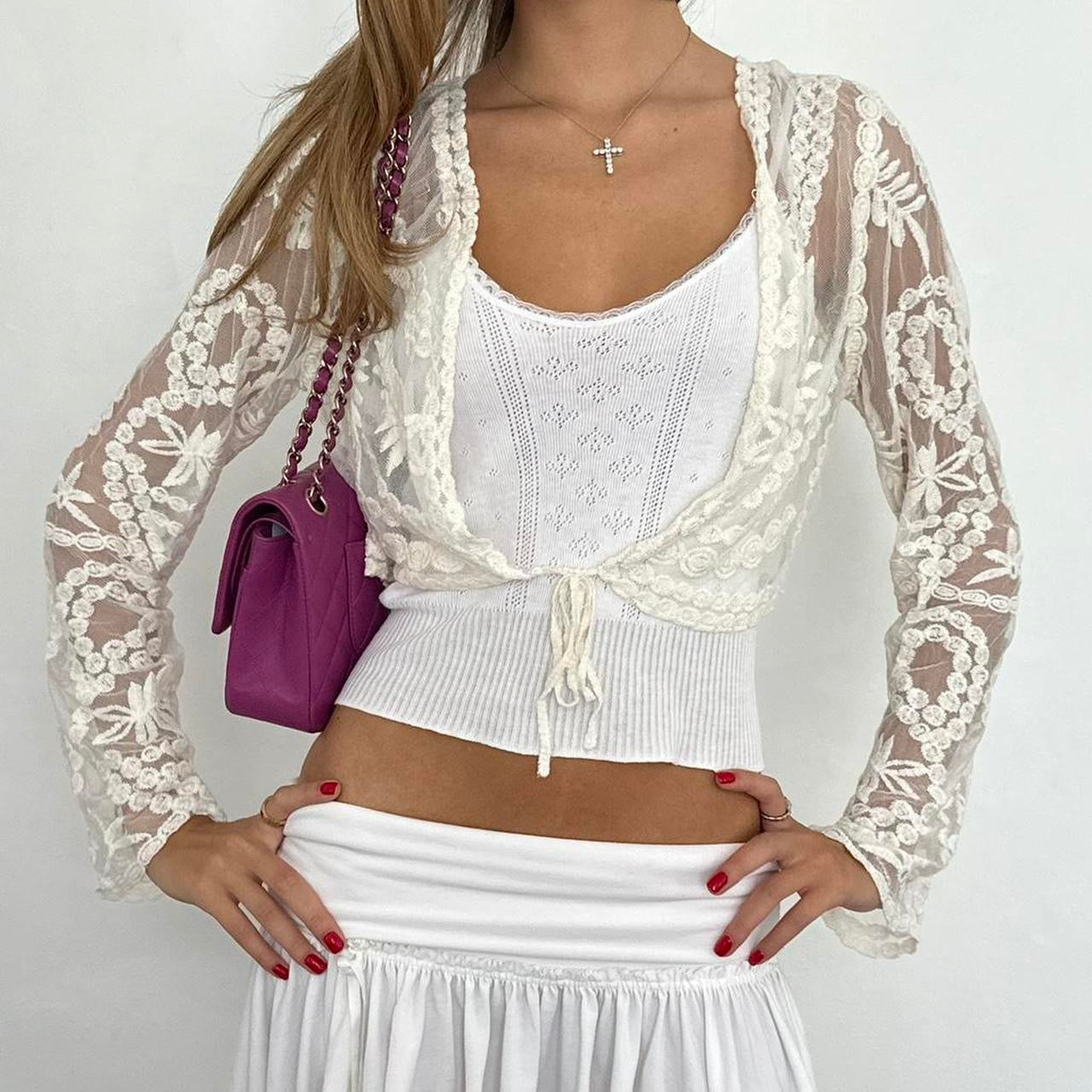 Vintage 00s lace boho tie up top