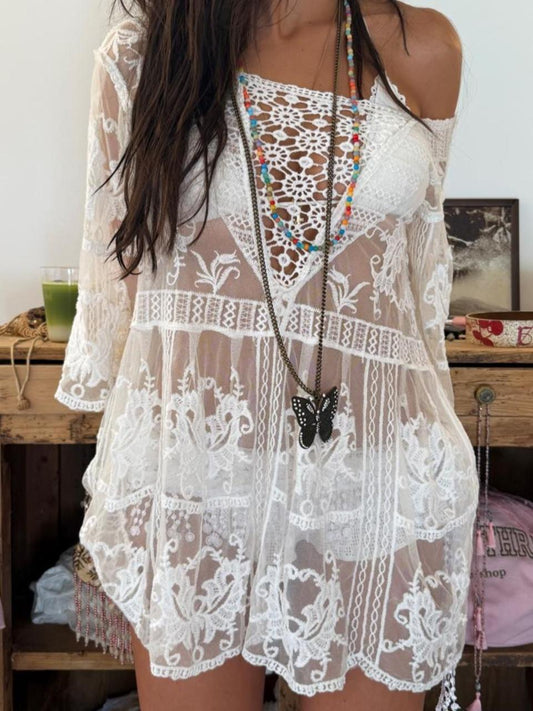 Vintage 00’s white lace cardigan delicate boho top