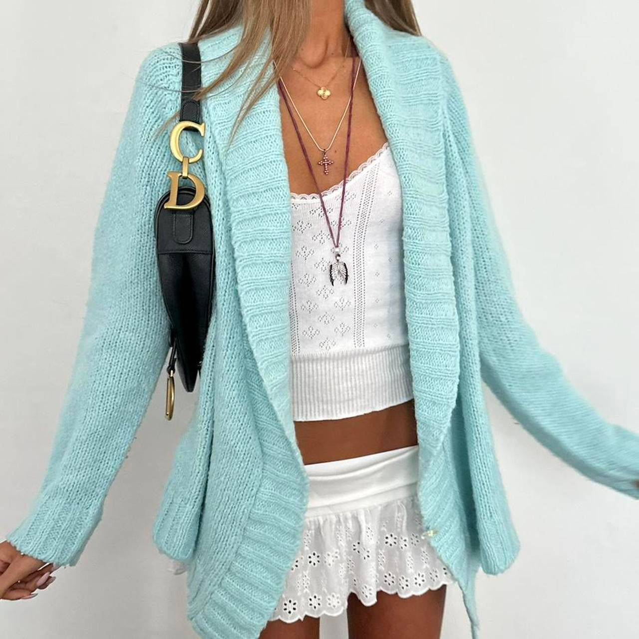 Vintage aqua blue knit cardigan